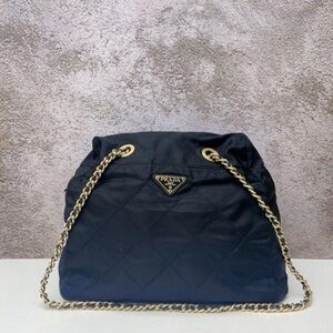 Prada Quilted Black Shoulder Bag with Gold Chain
